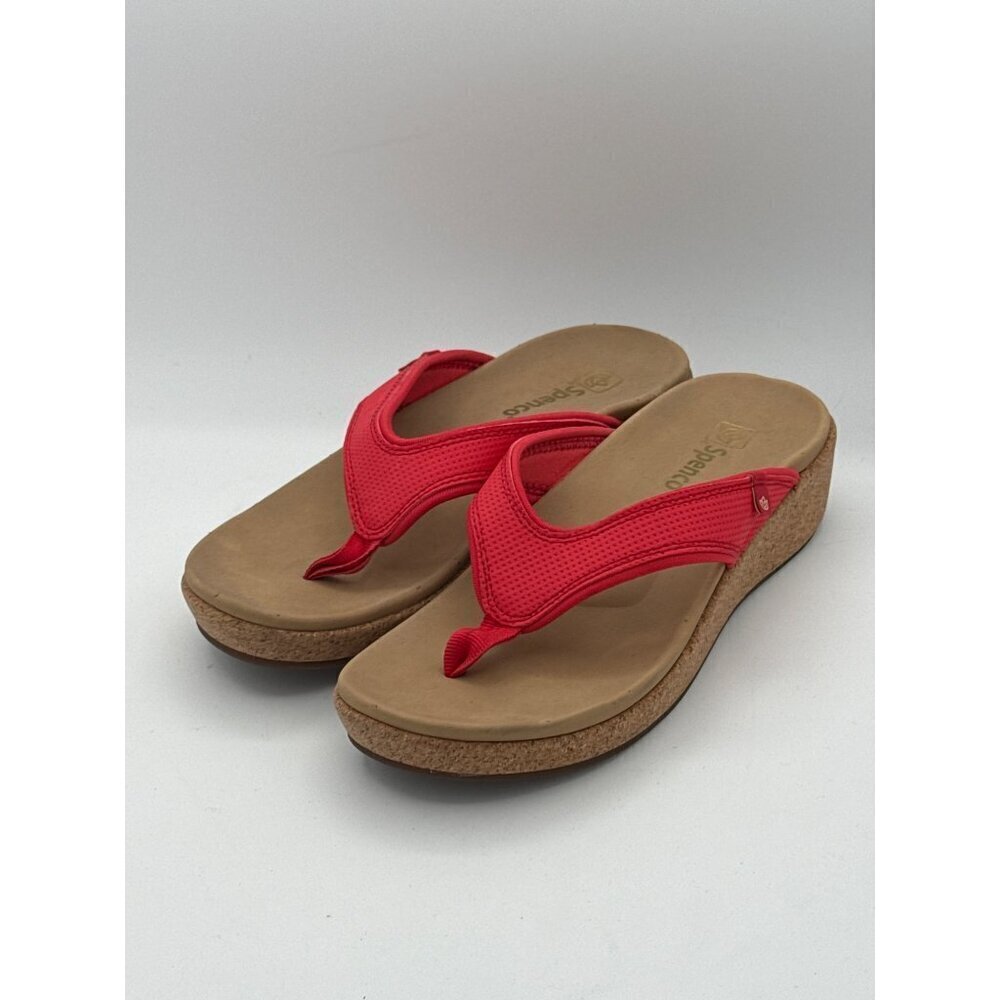 Spenco Womens Red Cork Wedge Flip-Flops Size 7 Comfortable & Stylish Summer Sa